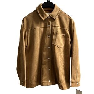Bagatelle Collection Jacket L Brown Faux Suede Shirt‎ Shacket Braid Trim Western